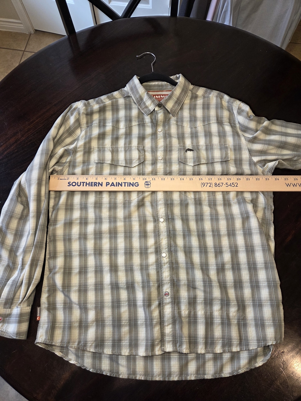 Simms Men's Plaid Pearl Snap Shirt in Gray and Cream